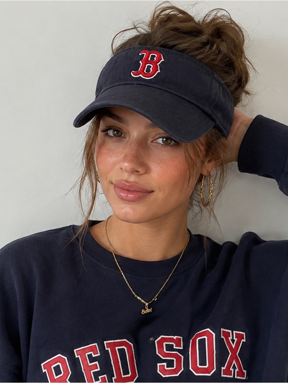 Boston Red Sox Navy Visor MLB Embroidered B Y2K Baseball Sporty Preppy